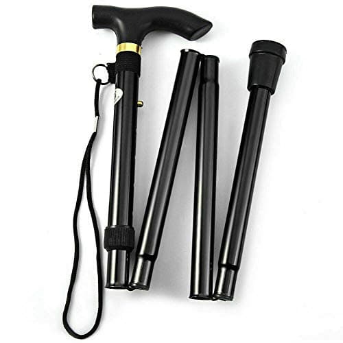 KAV Walking Stick, Easy Adjustable Height Folding Extendable Walking Cane, Lightweight Flexible and Durable Walking Aid Mobility Aid Collapsible Walking Stick (Black)