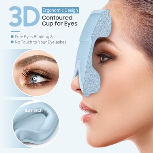 BeHoomi Sleep Mask, Premium Eye Mask for Sleeping, Total Blackout, Superior Soft Comfort, Upgraded 3D Ergonomic Designed Sleeping Mask for Home, Office, Travel, Meditation, Sky Blue — view 3
