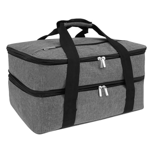 Foppla Insulated Double Casserole Carrier Expandable Thermal Tote Bag Lightweight Thermal Tote with Handles Leakproof Snack Tote Bag Wide Opening Thermal Food Carrier for Work Travels Outdoor(Grey) — view 4