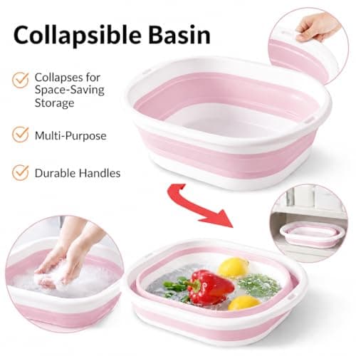 Lafefe Thickened Collapsible Washing Up Bowl, Portable Folding Wash Basin with Handles, Space Saving Camping Sink Multipurpose for Camping, Caravan, Kitchen & Travel(Pink, 5L) — view 4