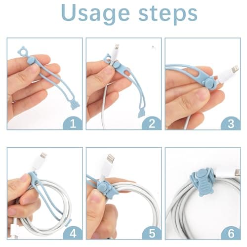 Padorul 20 Pack Silicone Cable Ties, Reusable Cord Organizer for USB Cables, Headphone Wires, Office Desk and Home Organization, Multi-Color Management Clips — view 3