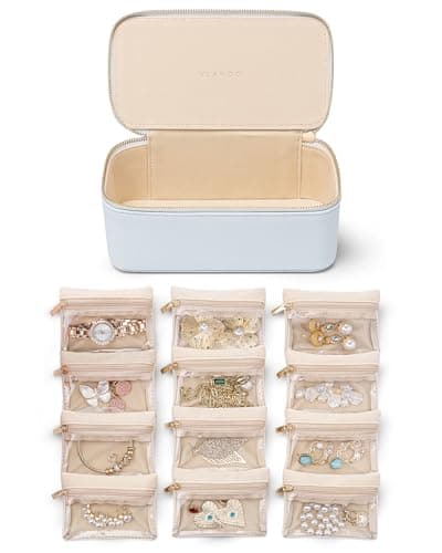 VLANDO Travel Jewelry Box with Clear 12 Velvet Bags,Baby Blue