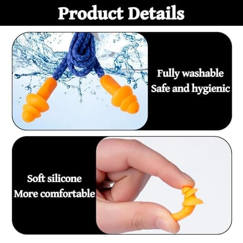 20 Pairs Corded Ear Plugs， Reusable Silicone Earplugs Sleep Noise Cancelling, for Noise Cancelling and Hearing Protection (Orange) — view 3