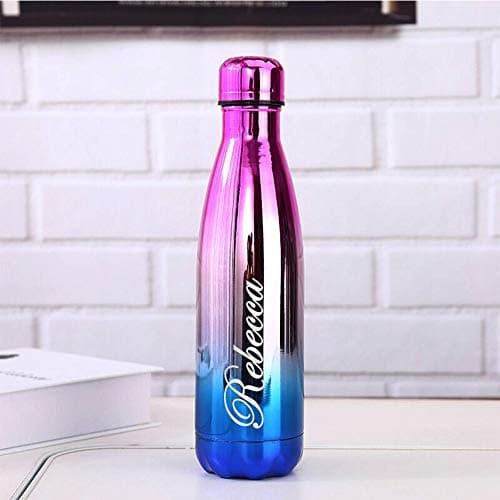 Personalised Insulated Water Bottle Vacuum Flask | Stainless Steel | 12 Hours Hot & 24 Hours Cold | Gifts of Fathers Day Christmas | 500ML / 17oz | Bottles for Hiking Outdoor (Pink-Silver-Blue) — view 3