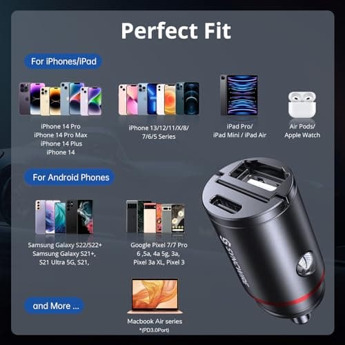 Syncwire Car Charger USB C & USB Socket 12V [PD30W & QC3.0 30W] All Metal USB Car Cigarette Lighter Fast for iPhone 16 Pro Max 15 14 13 12, Samsung — view 6