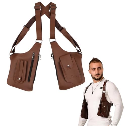 HONMINHUA Anti-Theft Hidden Underarm Shoulder Bag for Men and Women, Adjustable Double Shoulder Armpit Bag, Classic Shoulder Satchel for Travel, Daily Commute, Camping, Hiking (Brown)