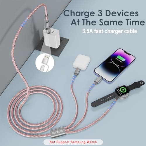 Travel Essentials for Phone Charger,3 in 2Multi Charger Cable Cord-Pink — view 5