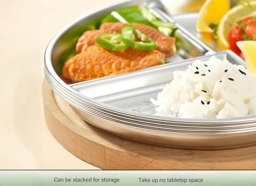 Sprigold 304 Stainless Steel Dinner Plates 2 Pack, 9.05’’Round Control Plate Divided Plates, Ideal for Children,Adults, Lunch Tray,Camping Food Tray Dishwasher-Safe (2, 9.05'' Round) — view 3