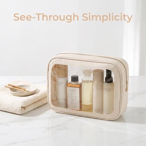 Clear Makeup Bag for Travel, Women Small Transparent Cosmetic Wash Toiletries Toiletry See Through White Flat Lay Skincare Organiser Make Up Bags, Emergency Kit Handbag for Girls School Cute Pouches — view 3