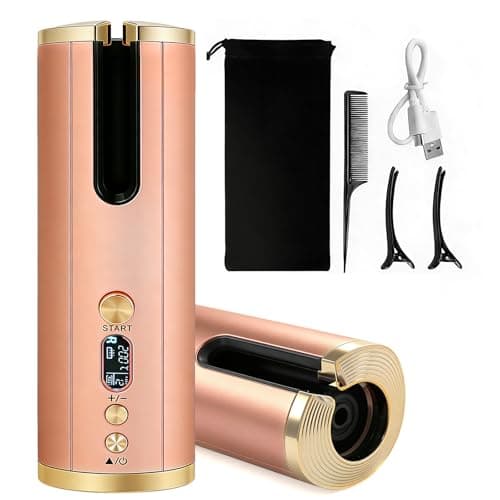 Hair Curler Cordless Automatic Rotating Rechargeable Anti-Scald Rose Gold