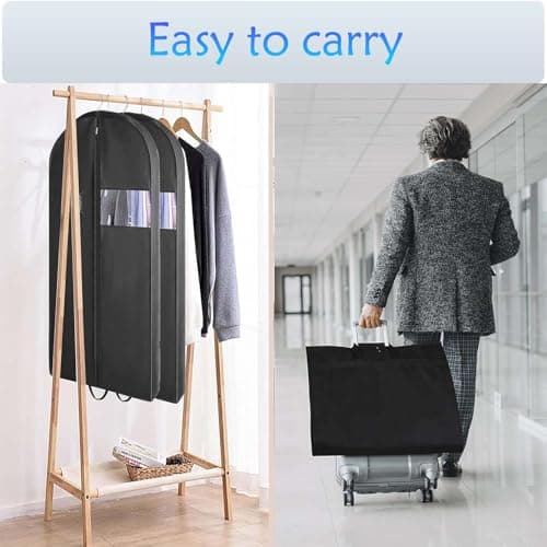 3 Pcs Suit Covers, Clothes Cover in Black, Garment Bags with Clear Window, Zipper, Fold-Able, Washable, Dust-Proof for Home Wardrobe Storage — view 4