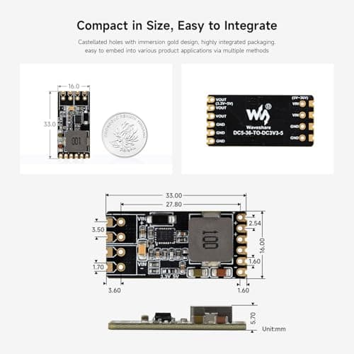 Waveshare DC to DC Buck Converter (with Pre-soldered Header and Terminal), Buck Voltage Regulator, Compact Size And Easy To Integrate, Configurable 3.3V Or 5V Output, Immersion Gold Process — view 5