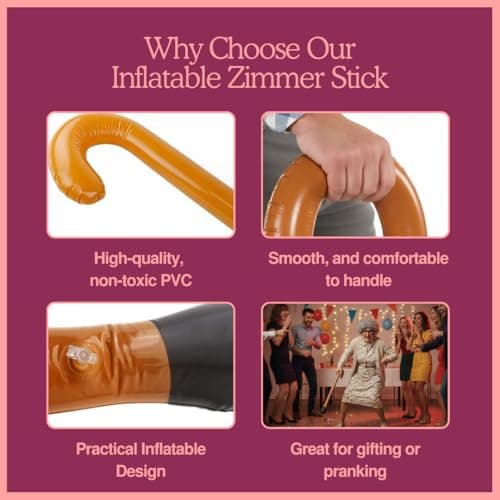 Old Man Inflatable Blow Up Walking Stick For Adults, Great Present For 50th & 60th Birthday Gifts For Men, Use at Parties, Fancy Dress, Brown 90cm High — view 2