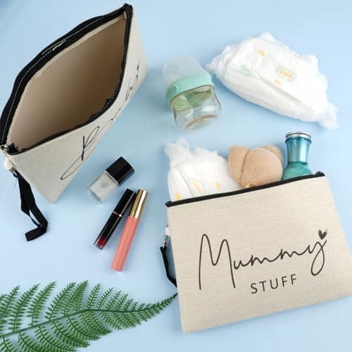 2 Pcs Mum to Be Gifts, New Mum Gifts, Baby Shower Gifts for Mum, White Cosmetic Bags Canvas Pouch Bags with Zipper for Pregnant women New Mom Gifts — view 4