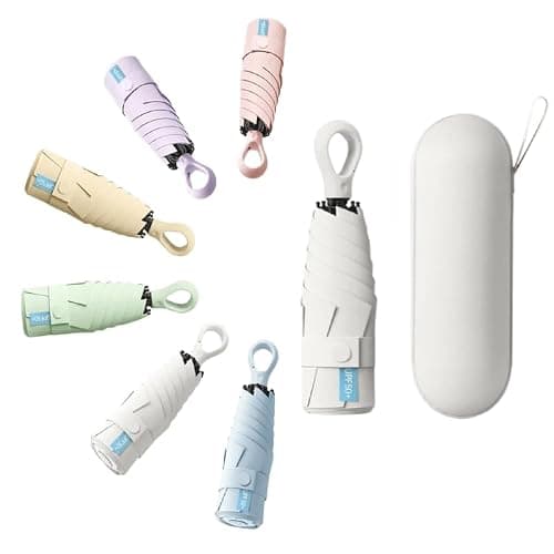 HUA JET Mini Umbrella for Women - UPF 50+ UV Protection, Sun & Rain Dual Use, Ultra-Compact Pocket Size, Lightweight Foldable Travel Umbrella with Case, Portable Shade for Beach, Commute (White)