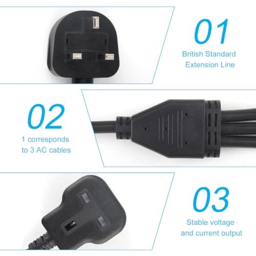 3 Way Extension Cords UK 3 Pin Plug 3-in-1 Double Sockets 250V/13A 3 AC — view 3