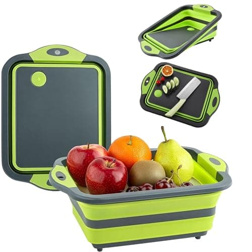 Collapsible Cutting Board with Drain for Camping Picnic BBQ Collapsible Sink Tub Dish Wash Basin Portable Dish Tub Foldable Dishpan for Home Kitchen