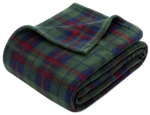 Adore Home 120x150cm Single Tartan Check Polar Fleece Throw Blanket Green