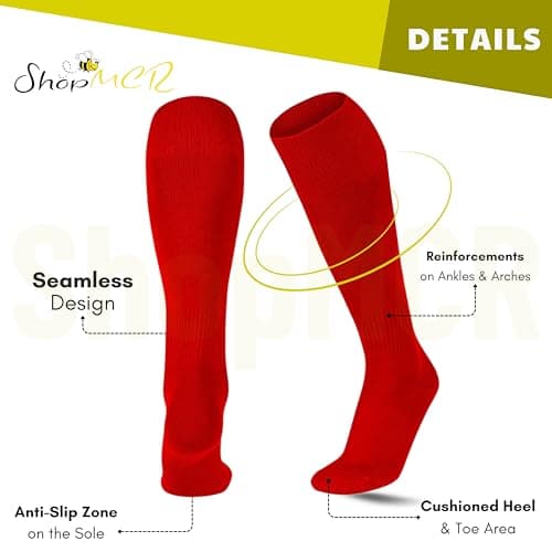 ShopMCR Unisex Football, Rugby, Hockey Sports Knee High Long Socks, Kids, Adults, juniors Knee High Football Socks Outdoor game Soccer Socks (3-6, Red) — view 4