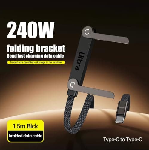 SmartGear 240W Foldable Stand Cable + 65W Ultra-Thin GaN Travel Charger Bundle | Super Fast Charging | Built-In Phone Holder | iPhone 15 16 17, Samsung Galaxy S24 S25 | UK Plug — view 4