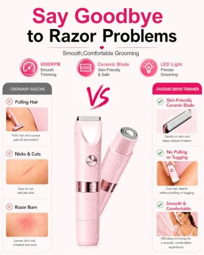 Bikini Trimmer Women Waterproof 2-in-1: Gentle Facial Hair Remover for Women, LED Display Electric Razors, Dual Head Lady Shavers with Smart Light, Travel Lock, Pubic Hair for Lip Underarm Body — view 3