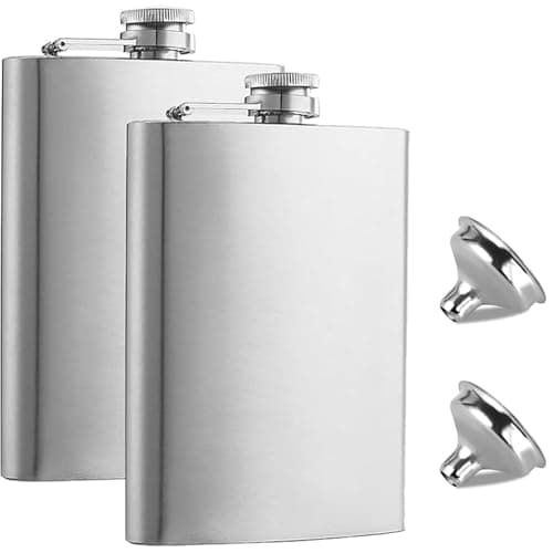 2 Pack 8oz & 10oz 304 Stainless Steel Hip Flask Set Leakproof with Funnels