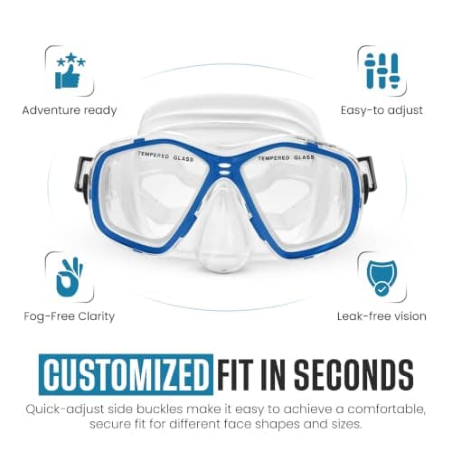 Two Bare Feet Snorkel and Mask PVC Diving Set – (Kids) Snorkeling Gear with Anti-Leak Design, Comfortable Fit, Clear Vision Lens, and Adjustable Straps for Diving, Swimming & Watersports (Blue) — view 2