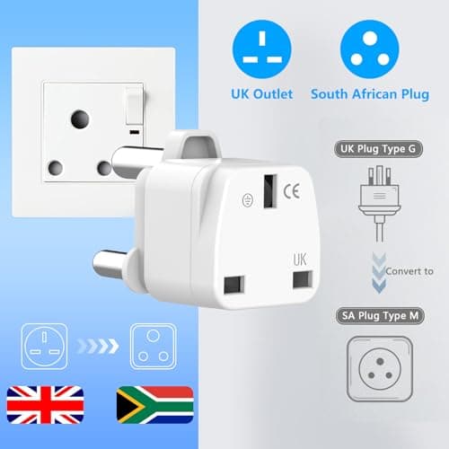 Loydia UK to South Africa Plug Adapter, 2 Pack UK to South Africa Travel Adapter Converter Plug, 3 Pin South Africa Travel Adaptors for Botswana, Lesotho, Swaziland, Namibia, Sri Lanka (White, Type M) — view 5