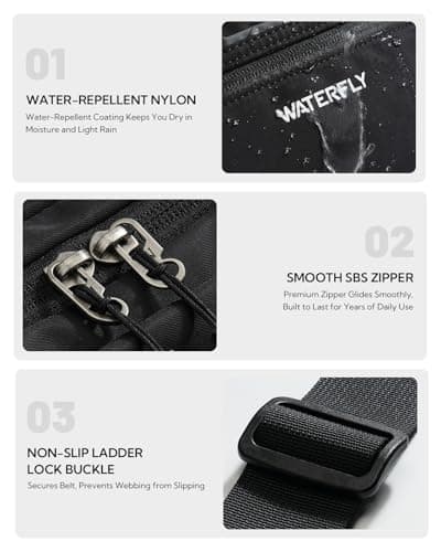 WATERFLY Bum Bag Belt Bag Men Women Large Waist Bag, black, 27 x 9 x 15 cm, Large fanny pack — view 6