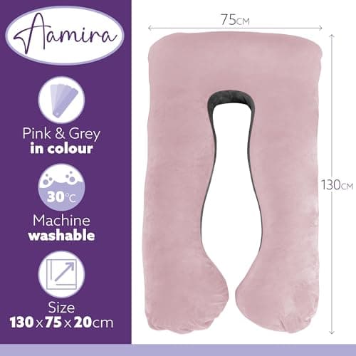 Aamira U Shaped Pregnancy Pillow, Memory Foam, Pink & Dark Grey — view 3