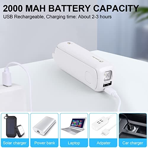 LYMYBETY Portable Handheld Fan, USB Rechargeable Mini Hand Held Travel Fans, Folding Pocket Fan with 3 Speeds, 24 Working Hours, Small Personal Desk Flashlight for Home Outdoor Use, White — view 5
