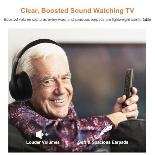 Hybrid Active Noise Cancelling Wireless TV Headphones for Seniors, ANC TV Headset with 5-in-1 Transmitter (Optical/Coaxial/RCA/USB/AUX), No Audio Latency, Clear Voice, Compatible with TV/PC — view 6