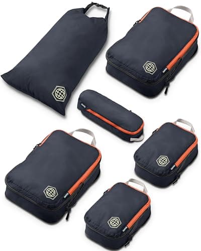 Compression Packing Cubes for Travel- Packing Cubes and Travel Organizers, Grey and Orange, 6Piece