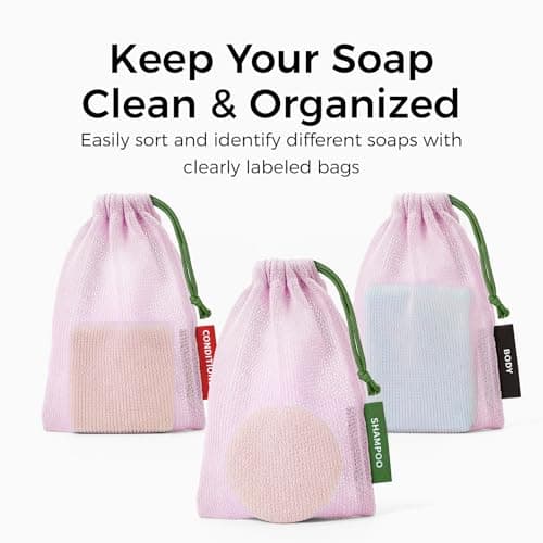 ZOMCHI Mesh Soap Bags for Shower, Body & Shampoo Bars, 3 Pack, Pink — view 2