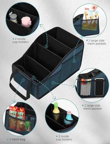 YOHOOLYO Car Seat Organiser with 4 Compartments, 4 Cup Holders — view 5
