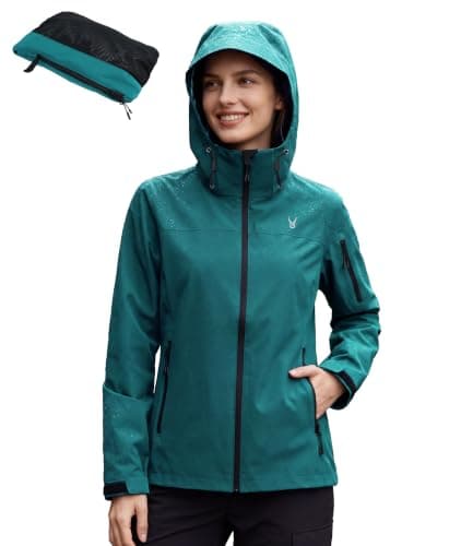 Women's 20000mm Waterproof Rain Jacket Lightweight Packable Hooded Raincoat