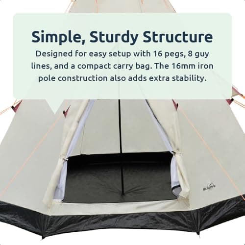 Redcliffs Teepee Camping Tent | 2-3 Person, Spacious & Durable Tipi, 250x250x240cm, Weather-Resistant Polyester with Easy Setup, Ideal for Family, Group Camping, Festivals & Outdoor Adventures — view 5