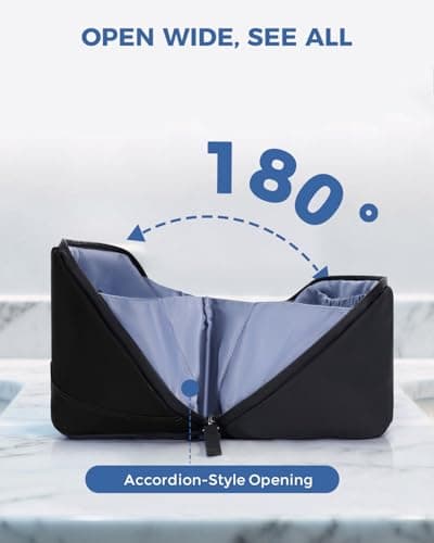 WANDF Toiletry Bag for Men Travel Wash Bag PU Leather Toiletry Organizer with Detachable Waterproof Hanging Pouch Open-Flat Dopp Kit Shaving Bag with Wet Pocket for Travel Accessories (Black) — view 5