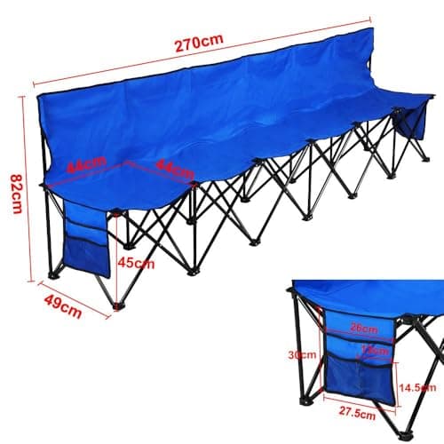 Yaheetech 6-Seat Folding Bench with 2 Hanging Bags & Carry Bag, Blue — view 3