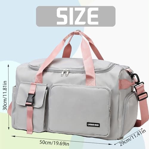 YOUYIKE Sports Bag for Women and Men, Sports Gym Bags, 42L Waterproof Travel Bag, with Shoe Compartment and Wet Pocket, Large Holdall, Cabin, Gym Bags, for Travel, Fitness, Sport, Gray + Pink — view 2