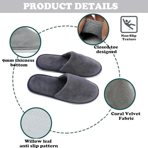 WNXBFO 3 Pairs Hotel Slippers, Soft Coral Velvet Travel Slippers, Non Slip Spa Slipper with Thick 9mm Soles, Reusable Guest Slipper for Spa, Party Guest, Swimming Pools and Travel — view 4