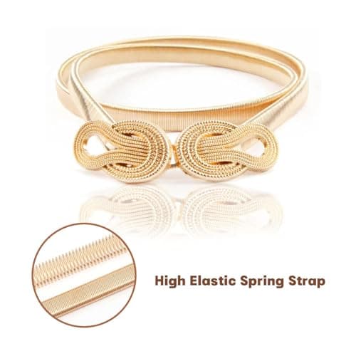 Gold Belt, Amaxiu Elastic Waist Belt for Women, Versatile Stretch Chain Gold Ladies Dress Belt, Adjustable Stretch Metal Waist, Thin Skinny Elastic for Dresses Wedding Party and Daily Outfits — view 6