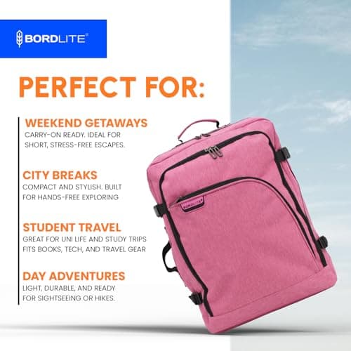 Bordlite EasyJet Cabin Backpack 45x36x20cm PInk – Underseat Cabin Bag for Ryanair, Wizz Air & 30+ Airlines, Lightweight Carry On Travel Backpack with Compression Straps & Laptop Storage — view 6