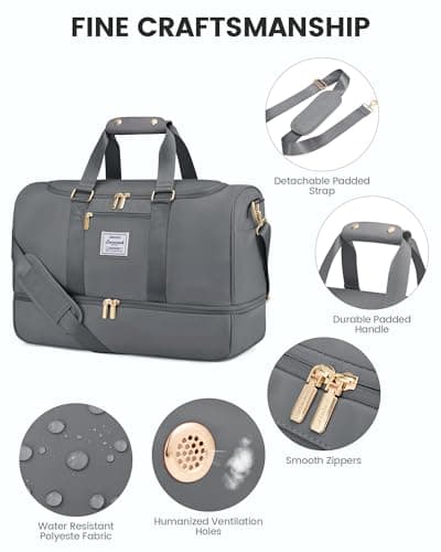 LOVEVOOK Travel Gym Bag for Women - Waterproof Overnight Holdall Duffel with Toiletry & Shoe Compartments, Wet Pocket, Cabin Flight Bag for Sports Trips, Grey — view 4