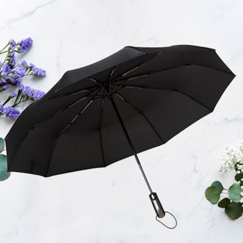 HINTRMENT Compact Automatic Folding Windproof Umbrella with Stainless Steel Fiber Frame Lightweight and Sturdy for Travel and Sun Protection in Classic Black — view 2