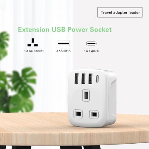 UK to South Africa Plug Adapters, South Africa Power Converter with 4 USB Grounded Universal Travel Adapter 3 pin for South Africa Ghana, Bahrain, Mauritius etc (Type M travel adapter) — view 2