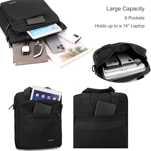 zhongningyifeng Men's 14-inch Laptop Shoulder Bag Nylon, Messenger Bag Business Waterproof Casual Black, Large Crossbody for Work Travel Outdoor — view 3