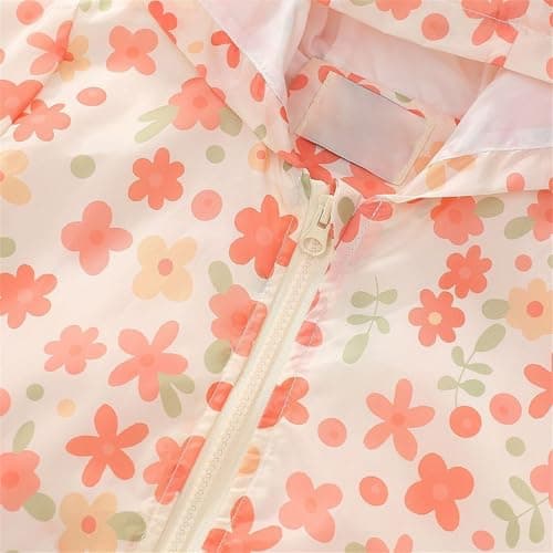 Toddler Girls Waterproof Jacket Baby Cute Heart Floral Rain Jackets Kids Lightweight Windproof Raincoat Outdoor Long Sleeve Zipper Hooded Windbreaker Packable Athletic Outwear (Beige, 6-12 Months) — view 4