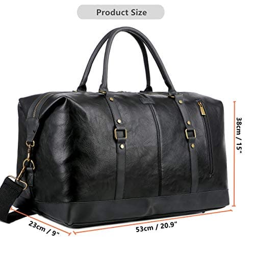 BAOSHA Oversized Faux Leather Travel Duffel Tote Bag Carry On Overnight Weekender Bag Travel Holdall for Men and Women HB-14 (Black) — view 5