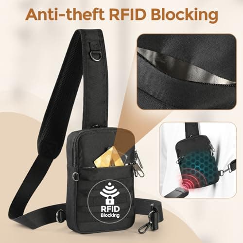 BROADREAM Tactical Waterproof Sling Bag - Anti-theft Crossbody Chest Pack for Men, Mini Shoulder Bag with Zipper Lock & RFID Blocking for Travel Work Sport — view 3